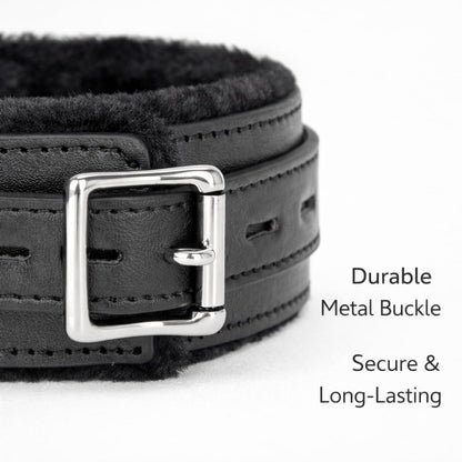 AUEDIRSN Leather Choker Necklace for Women, Gothic PU Leather Collar with Soft Faux Fur Lining, Adjustable Fashion Choker with Metal Buckle for Cosplay, Punk Style & Daily Wear (Black)