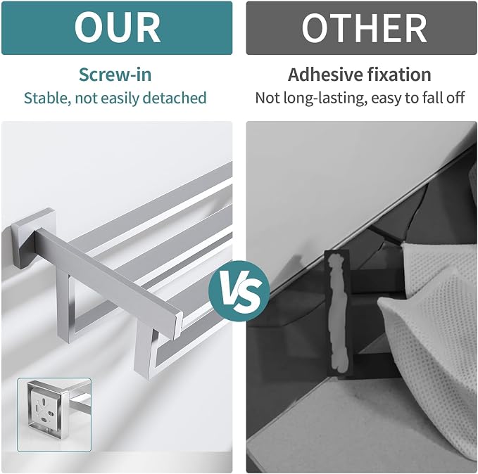 Towel Racks for Bathroom Wall Mounted, 24 Inch Double Towel Bar, Dual Towel Rack with Shelf, Stainless Steel Hand Towel Hanger, Bath Towel Holder for Wall, Brushed Nickel