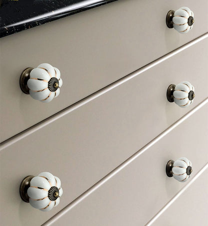 GDQLCNXB 10 Pcs Vintage Ceramic Pumpkin Cabinet Knobs, Kitchen Cabinet Drawers Dresser Cupboard Pull Handles Door Pulls with 3 Kinds of Screws(White)