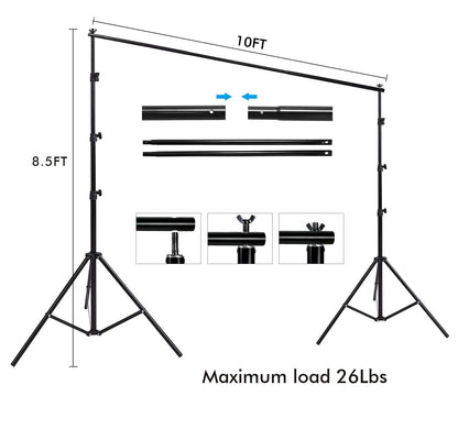 HYJ-INC Photo Video Studio 12 x10ft 100% Muslin White Backdrop with 10 x 8.5ft Stand Photography Background Support System Kit,Clamp, Carry Bag