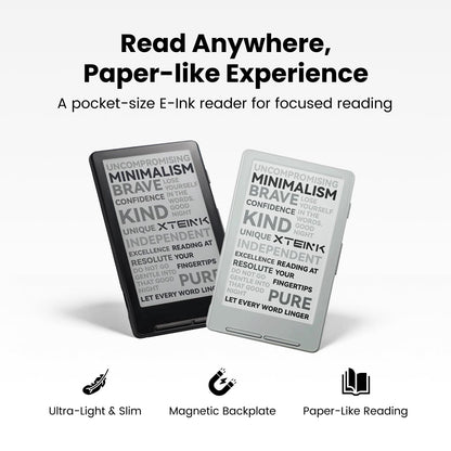 XTEINK X4 E-Book Reader (Developer Edition), 4.3" Pocket E-Ink eReader, Physical Page-Turn Buttons, Ultra-Thin 0.23" & 2.72 oz, Magnetic-Ready Design, Distraction-Free Reading, 16GB, Space Black