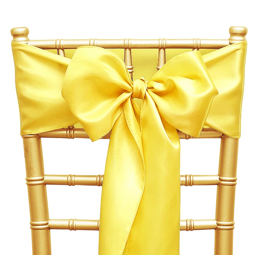 ZSJFMF Pack of 50 Satin Yellow Chair Sashes Bows 7 X 108 Inch Universal Chairs Ribbons for Wedding Ceremony Party Banquet Restaurant Event Decorations - Yellow Chair Sashes 50 Pack