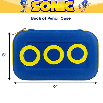 Innovative Designs Sonic the Hedgehog Pencil Case Set with Stickers and Gel Pens for Kids, Molded with Zip Closure, Blue