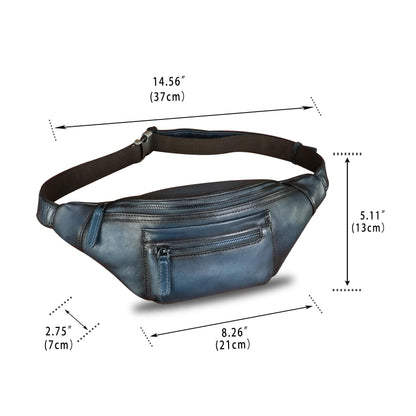 Genuine Leather Fanny Pack for Men and Women Vintage Handmade Leather Waist Bag Sling Backpack Hip Purse Crossbody Bag (Blue)