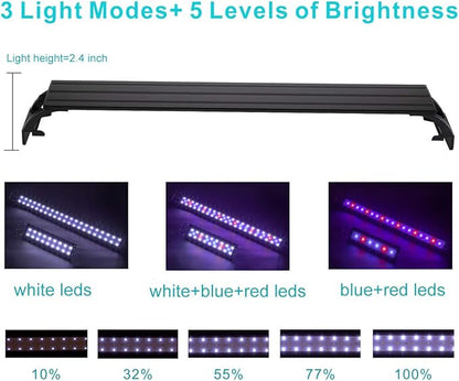 hygger 9W Full Spectrum Aquarium Light with Aluminum Alloy Shell Extendable Brackets, White Blue Red LEDs, External Controller, for Freshwater Fish Tank (12-18 inch)