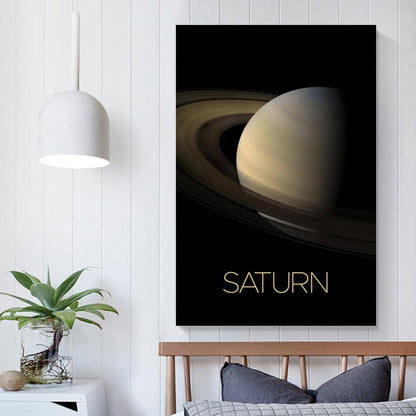 XIAOLOUTINYU Solar System Canvas Wall Art - Saturn Planet Space Poster for Kids Room Bedroom Classroom, STEM Educational Astronomy Decor, Science Gift for Boys Girls Teens, 12x18 Inch Unframed