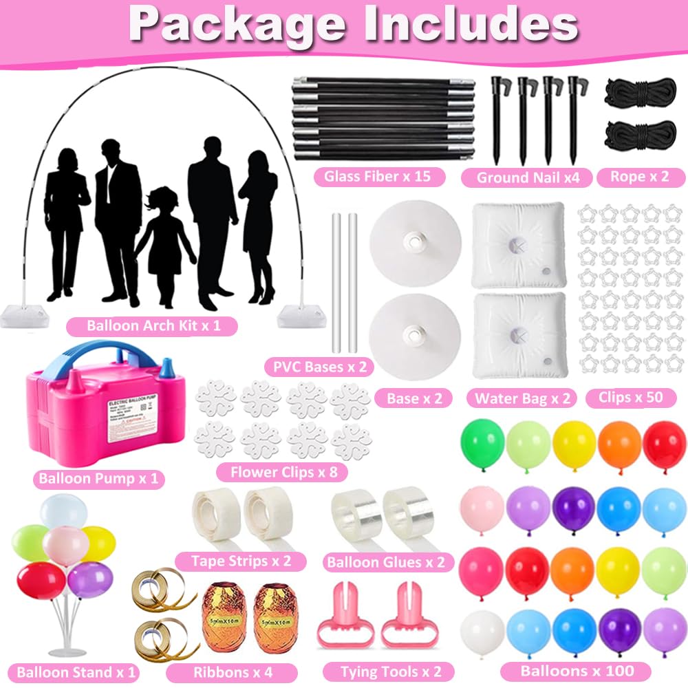 Balloon Arch Kit and Balloon Pump, 9Ft Tall & 10Ft Wide Adjustable Balloon Arch Stand Kit with Electric Pump, Balloons and Accessories for Birthday, Wedding, Graduation Party Decoration