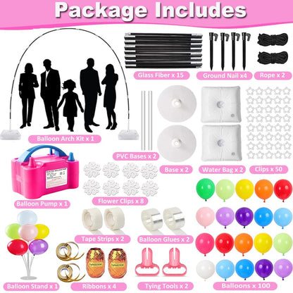 Balloon Arch Kit and Balloon Pump, 9Ft Tall & 10Ft Wide Adjustable Balloon Arch Stand Kit with Electric Pump, Balloons and Accessories for Birthday, Wedding, Graduation Party Decoration