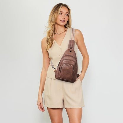 Leresas 10L Crossbody Sling Bag for Women Men Anti Theft Cross Body Fanny Pack Belt Bag Purse Gifts for Women Faux Leather, Brown