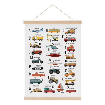 Transport Alphabet Poster, ABC Art Prints, Toddler Room Decor, Construction Decor for Boys Room, Educational Hanging Wall Art Alphabet Banner Paintings Wall Decors, Boys Room Nursery Playroom Decors