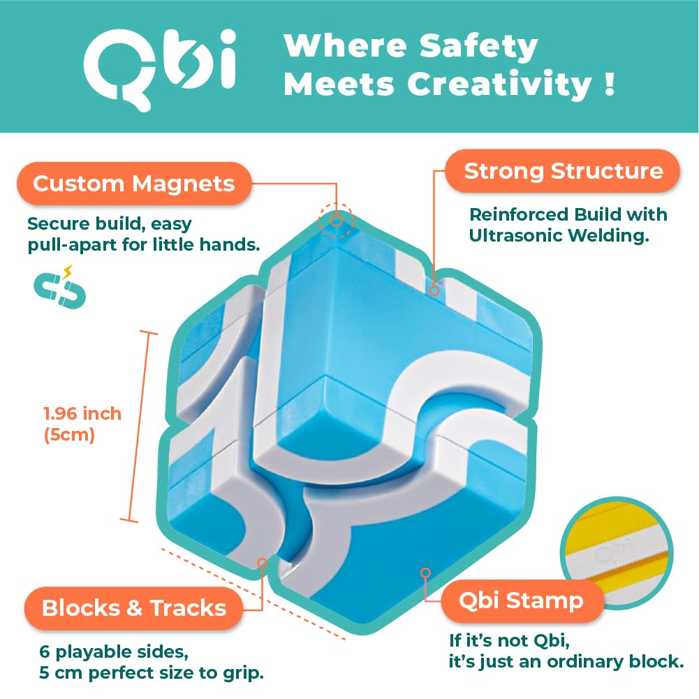 QBI Magnetic Blocks Play Starter Set – STEM Magnet Building Toys for Kids Ages 3-5, 4-in-1 Race Car Track with 4 Cars & 2 Ramps, Birthday Gift (36 PCS)