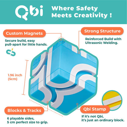 QBI Magnetic Blocks Play Starter Set – STEM Magnet Building Toys for Kids Ages 3-5, 4-in-1 Race Car Track with 4 Cars & 2 Ramps, Birthday Gift (36 PCS)
