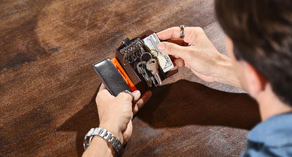 Leather Car Keychain Wallet Bag Case For Key Chains Holder, Mens Genuine Leather Car Key Case Card ID Holder Wallet Keyring Keychain