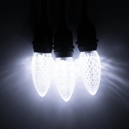 Meconard C9 Led Replacement Christmas Light Bulbs, C9 Shatterproof Led Bulbs for Christmas Indoor Outdoor String Lights, E17 Intermediate Base, Commercial Grade Holiday Bulbs, Cool White, 50Pack