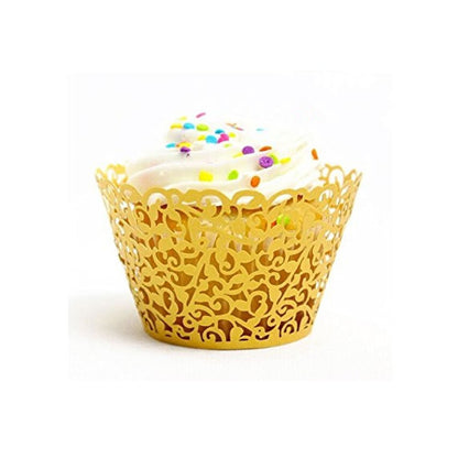 Filigree Artistic Hollow Out Bake Cake Paper Cups Little Vine Lace Laser Cut Liner Cupcake Wrappers Baking Cup Muffin Holder Case for Wedding/Birthday/Afternoon Tea Party Decoration (50, Gold)