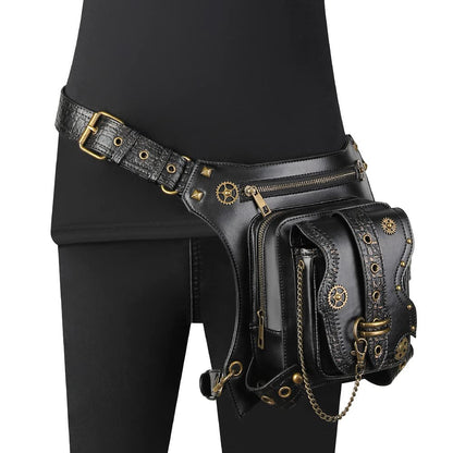 Waist Bag Fanny Pack Motorcycle Drop Leg Bag Thigh Hip Pouch Messenger Leather Crossbody Shoulder Purse Wallet Pocket (Black 172)