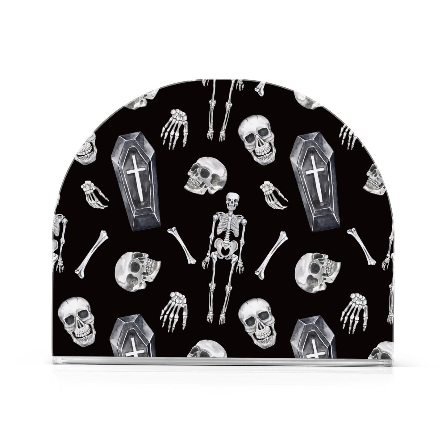 YNNALE Gothic Skull Skeleton Coffin Black Napkin Holder for Table Acrylic Cocktail Napkin Holders Decorative Tissue Dispenser Vertical Napkin Holder for Home Decor Kitchen Dining