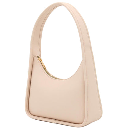 FashionPuzzle Small Minimalist Shoulder Bag for Women, Faux Leather Underarm Purse, Chic Top Handle Handbag for Everyday (Nude)
