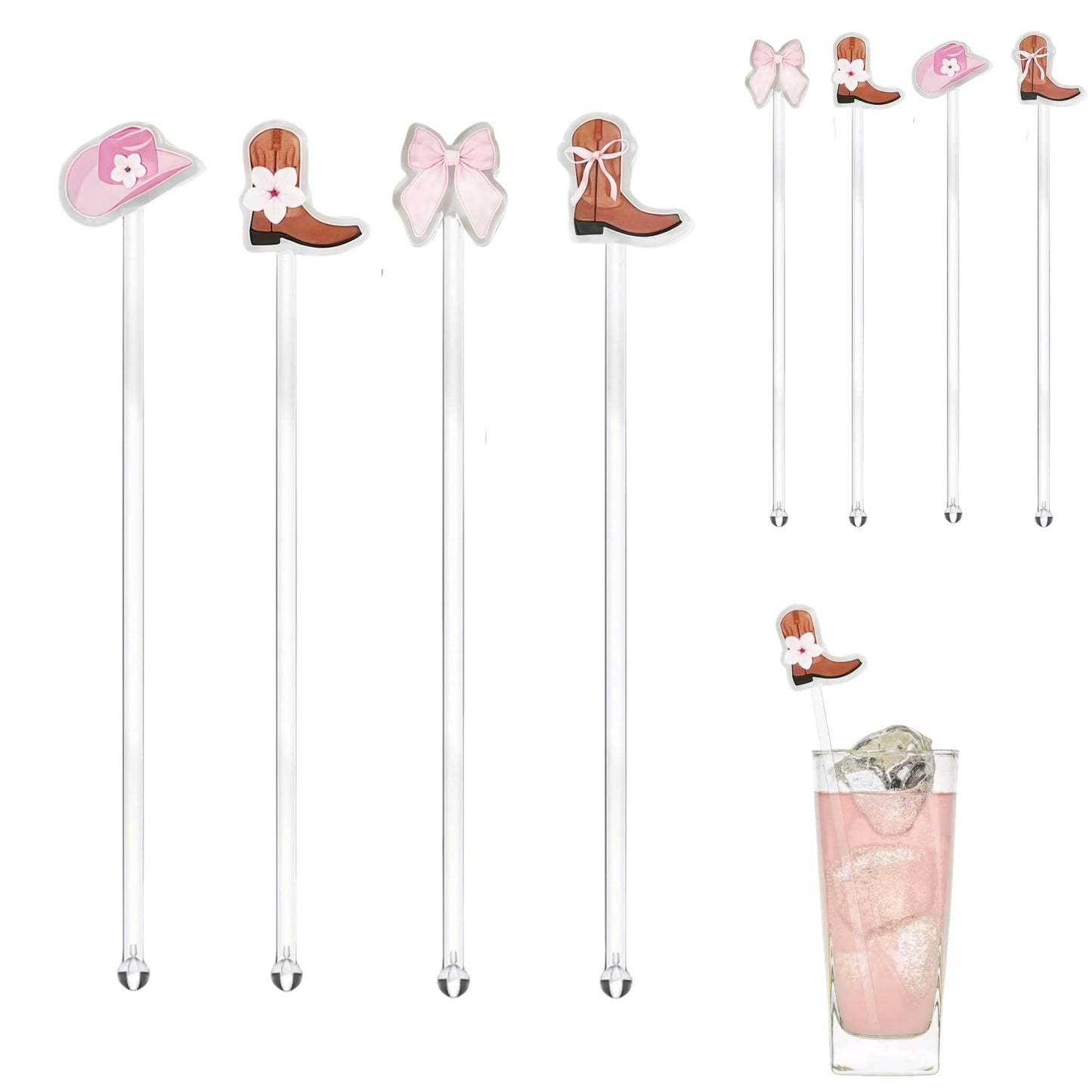 Cowgirl Birthday Party Cocktail Drink Stirrers, 20 pcs Bow Boots Drink Stirrers for Bachelorette Party Decoration, Boots and Bows Themed Swizzle Drink Sticks for Disco Cowboy Party Supplies