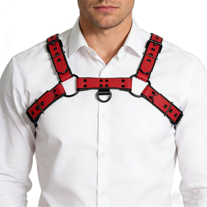 ZZRBVFH Men's Adjustable PU Leather Chest Harness - Fashion Body Shoulder Straps with Buckles for Clubwear Party Outfits (Red)