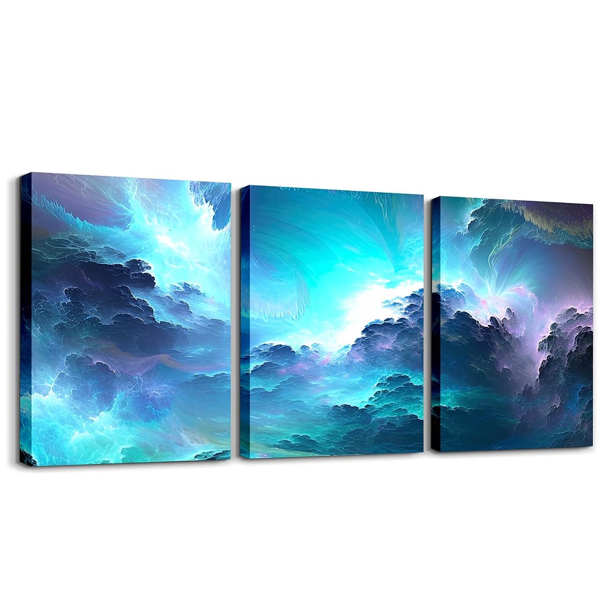 Purple Blue Marble Canvas Wall Art Set of 3, Purple Teal Glitter Paintings Wall Decor for Living Room Bedroom Modern Abstract Wall Art Ombre Poster Prints Luxury Decor Artwork Prints