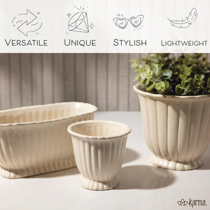 Karma, Modern Fluted Pot, Boho Small Plant Ceramic Pots, Modern Desk Decor, Office Planters, Oval