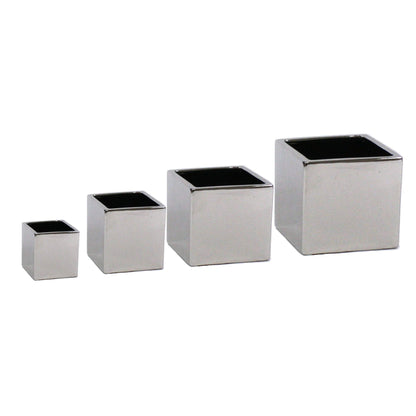 WGV Ceramic Cube Vase Width 4" Height 4" (Fits 3" Pot) Elegant Modern Block Square Floral Planter Terrarium Container Table Dresser for Event Accent Home Office Decor Silver 1 Piece