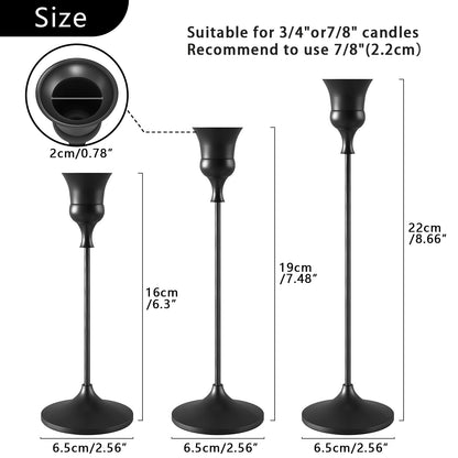 Showin Candlestick Holders Black, 3 Packs Taper Candle Holder for Candlesticks, Candle Sticks Holder Decor for Home Decor
