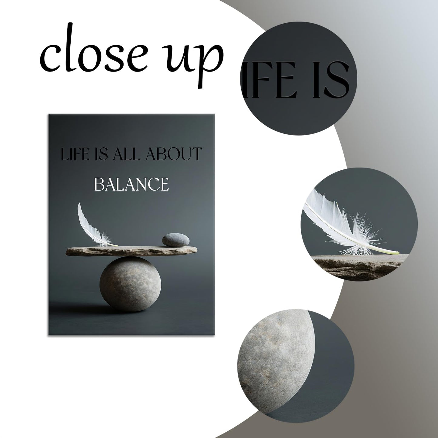 YSPCSUN Inspirational Posters for Office, Life Is All About Balance Canvas Poster Single Panel Wall Decor for Home Office Dorm Classroom, Framed Canvas Art, 24x18inch