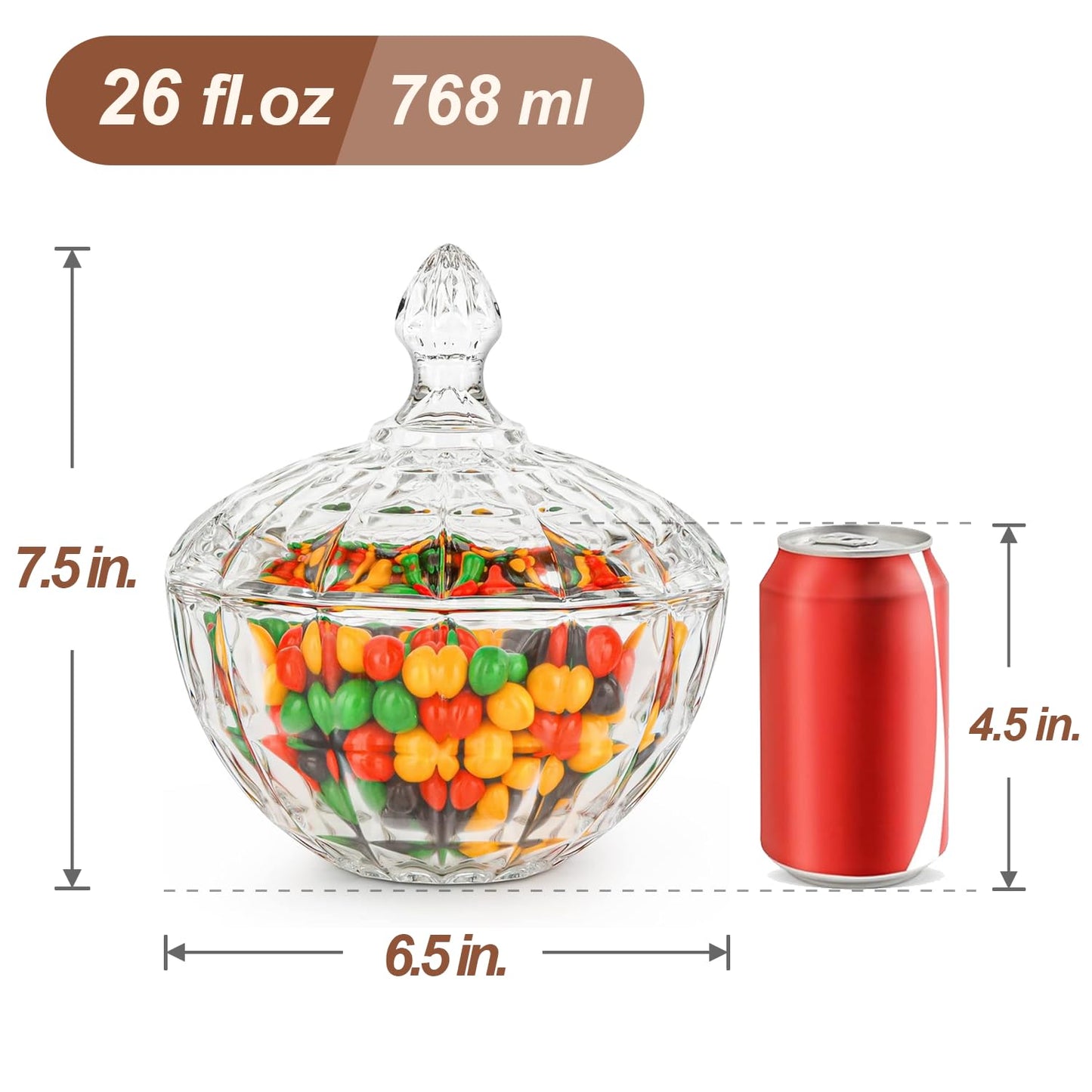 ComSaf 26fl.oz Crystal Glass Candy Dish with Lid – Large Covered Candy Jar with Lid for Office Desk, Coffee Table, Kitchen Counter & Living Room | Gift for Easter, Weddings, Holidays & Parties