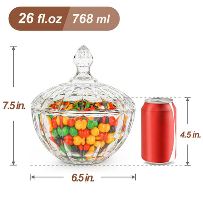ComSaf 26fl.oz Crystal Glass Candy Dish with Lid – Large Covered Candy Jar with Lid for Office Desk, Coffee Table, Kitchen Counter & Living Room | Gift for Easter, Weddings, Holidays & Parties