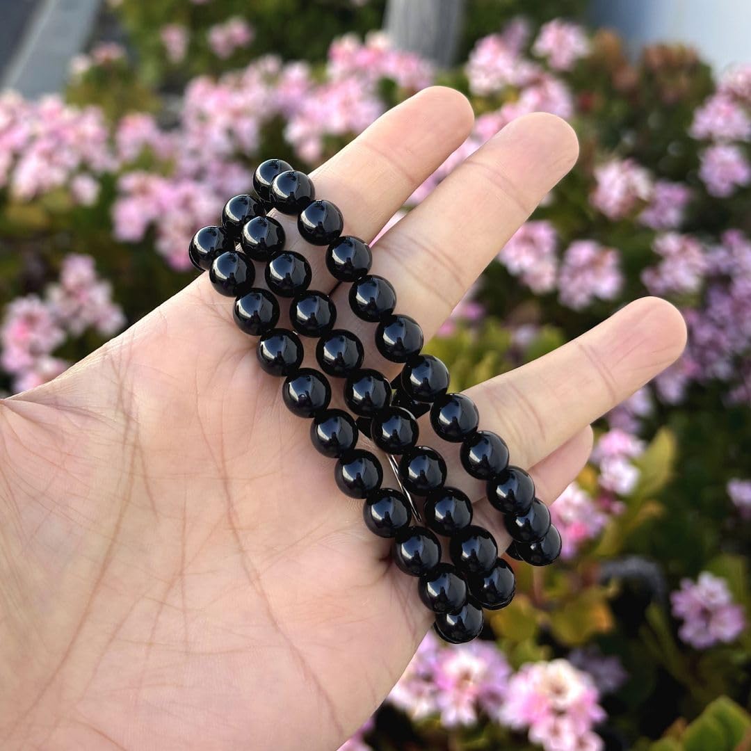 Adabele Real Natural Black Agate Gemstone Beaded Bracelet 7.5 inch Stretch Chakra Healing Crystal Stone Jewelry Women Mom Gift (Unisex) GB8-B30