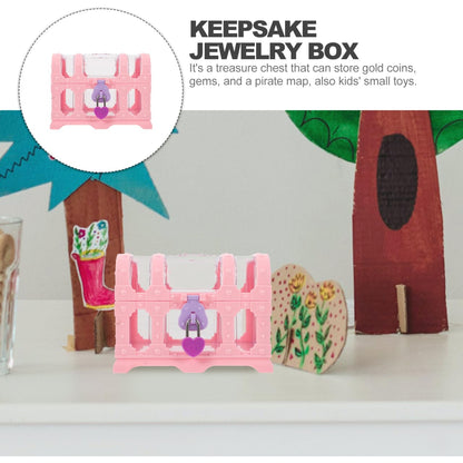 Pirate Treasure Chest, Pink Plastic Jewelry Princess Box Clear Treasure Box with Lock Girls Souvenir Storage Organizer Small Favor Display Container for Girl Boys Keepsake Trinket Gemstone (5.3×4")