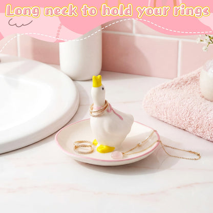 Singhoow Silly Goose Ceramic Jewelry Tray Handmade Dish Trinket Organizer Decorative Silly Goose Jewelry Holder for Rings Earrings Necklaces Tray Gift for Women Friends Mother Daughter