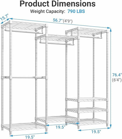 VIPEK V5C Medium Covered Clothes Rack Heavy Duty Portable Closet Wardrobe, Freestanding White Clothing Rack with Black Upgraded Polyester Cover, Adjustable Custom, 56.7" Lx15.7 Wx76.4 H
