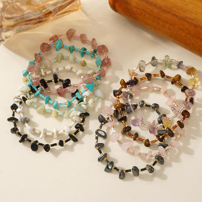 SHINUS BOHO Healing Natural Crystal Beaded Stretch Bracelet for Women,Handmade Boho Irregular Rose Quartz Energy Stones Harmony Love Bracelet Summer Beach Fashion Jewelry Gift Friendship