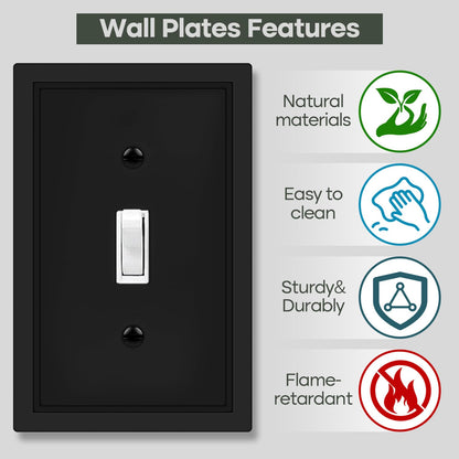 Matte Black Decorative Light Switch Cover Plate, Classic Single Toggle Switch Plate Covers, Natural Bamboo Fiber 1 Gang Wall Plates for Bathroom Kitchen- 4 Pack