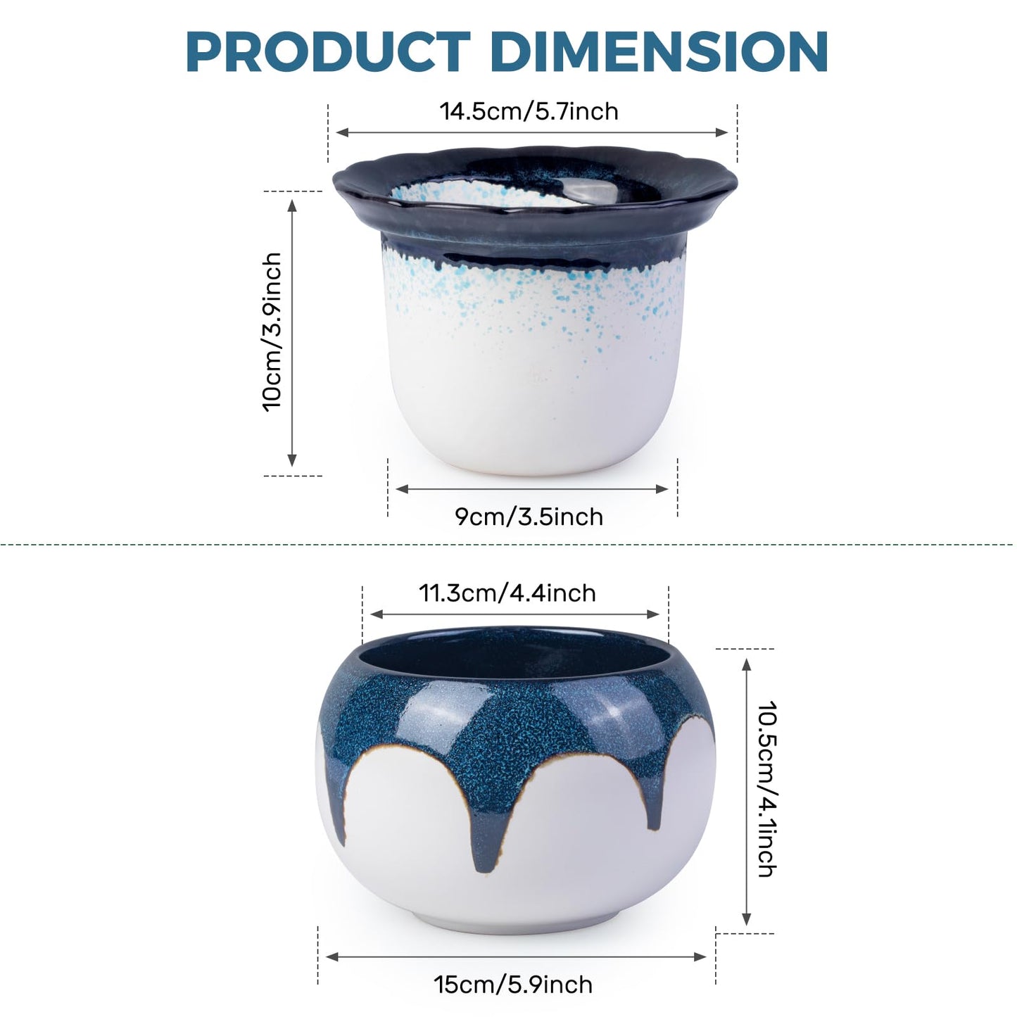 African Violet Pots, 6 inch Ceramic Easy Self Watering Plant Pot for Busy Plant Lovers, Automatically Absorb Appropriate Amount of Water, Flower Pot Indoor-Plants Not Included(Blue)