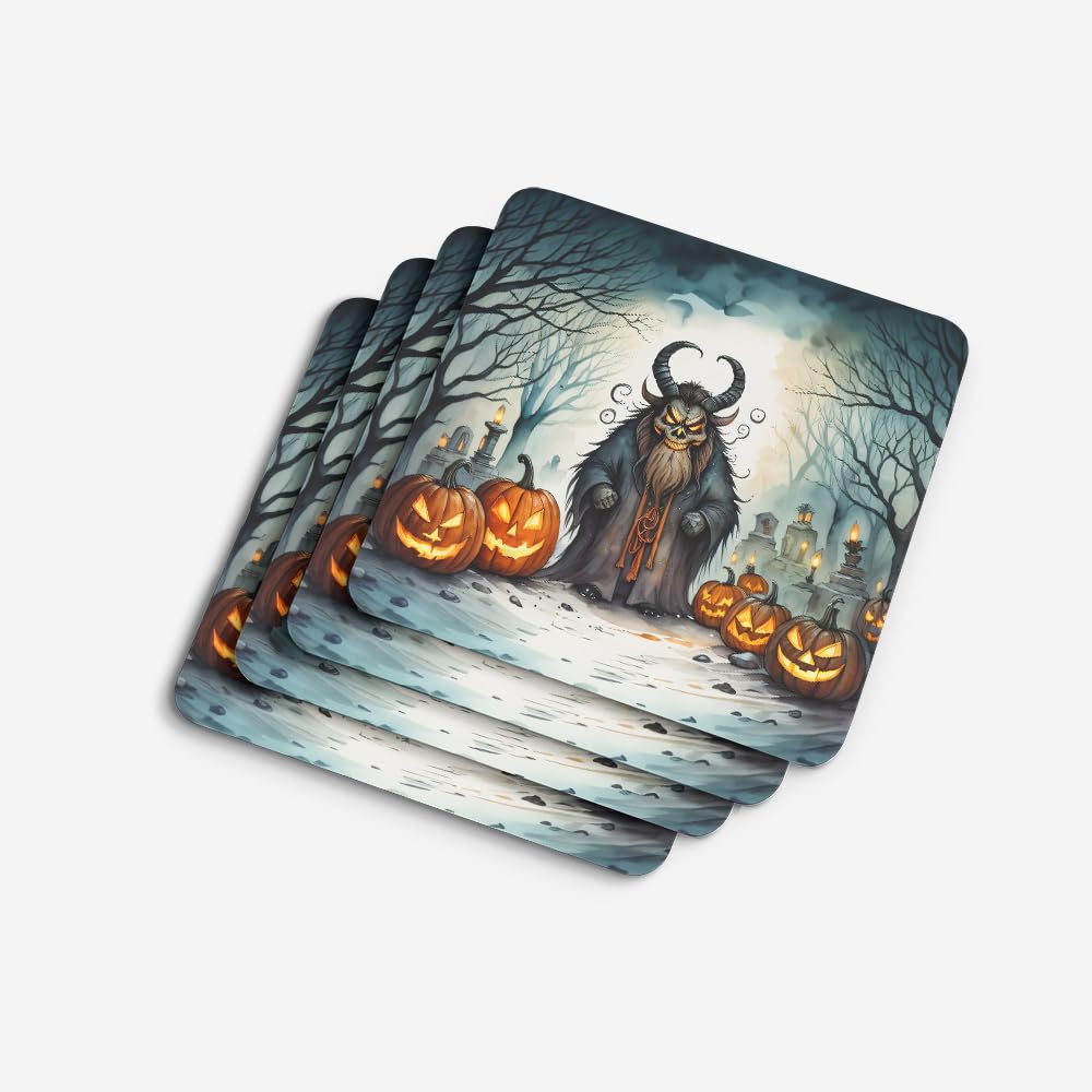 Caroline's Treasures Krampus The Christmas Demon Spooky Halloween Foam Coaster Set of 4 Cup Coasters for Indoor and Outdoor, Coaster for Tabletop Protection, Anti Slip, Mouse pad Material