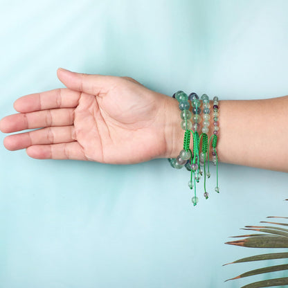 4mm Fluorite Bracelet - Stone of is the source of Wisdom and Creativity - Handmade Natural Stone Crystal Bracelet with Adjustable Macrame String - Yoga Healing Power Energy Gifts for Men and Women