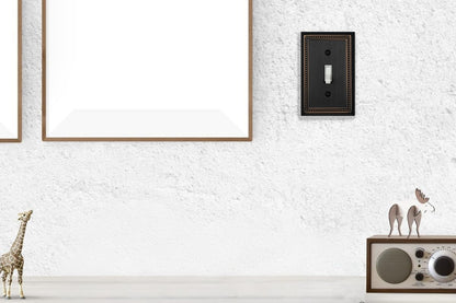 OKAWYC Single Toggle Light Switch Cover Belaire Beaded Metal Wall Plate, 4-Pack Aged Bronze 1 Gang, Oil Rubbed Bronze Light Switch Cover Decorative Wallplate, Durable