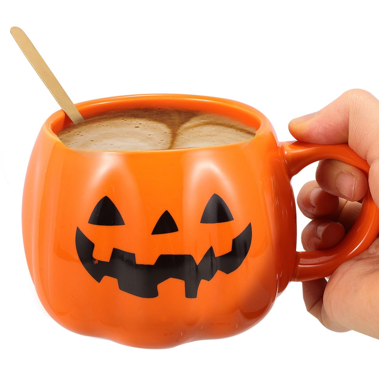 Healifty Halloween Pumpkin Mug with Spoon 12 Oz Ceramic Coffee Cup Pumpkin Shape for Home Office Tea Juice Milk Water