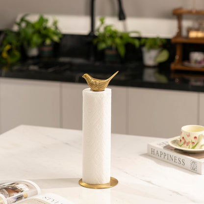 Luxurious Gold Paper Towel Holder Countertop, Brass Paper Towel Holder for Kitchen, Unique Gold Bird Decor - Sturdy, Durable, and Elegant Home Decor for Kitchen