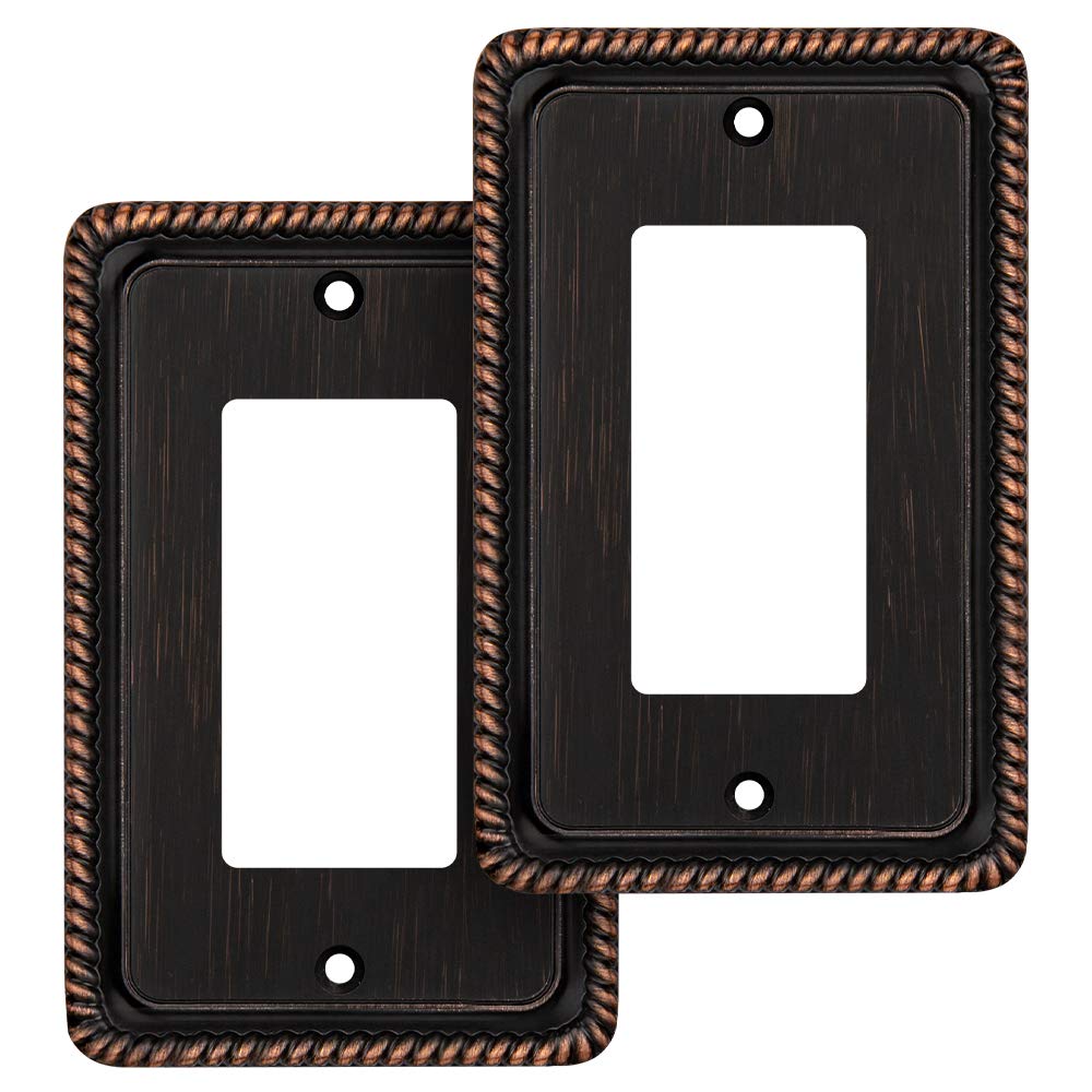 Henne Bery Rope Edge Decorative Wall Plate Switch Plate Outlet Cover (Single Decorator, 2 Pack, Aged Bronze)