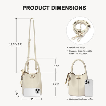 BOSTANTEN Small Crossbody Bags for Women Vegan Leather Mini Bucket Handbag Removable Shoulder Strap Beige