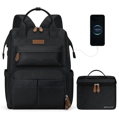 Maelstrom Travel Backpack for Women Men,Laptop Backpack Fits 15.6-17.3 Inch Laptop, Nurse/Work Bag with Insulated Lunch Box (Black)