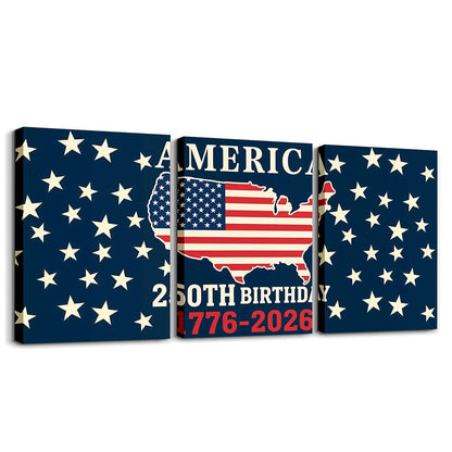 Feelyou Patriotic 250th Anniversary 3 Piece Canvas Wall Art for Living Room Bedroom 4th of July Wall Art for Home Decor America Star Print Office Decor Artwork America Map Picture Posters