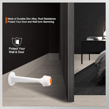 10 Pack Solid Rigid Door Stops - Heavy Duty Door Stoppers Wall Protector with Soft Rubber Tips, White