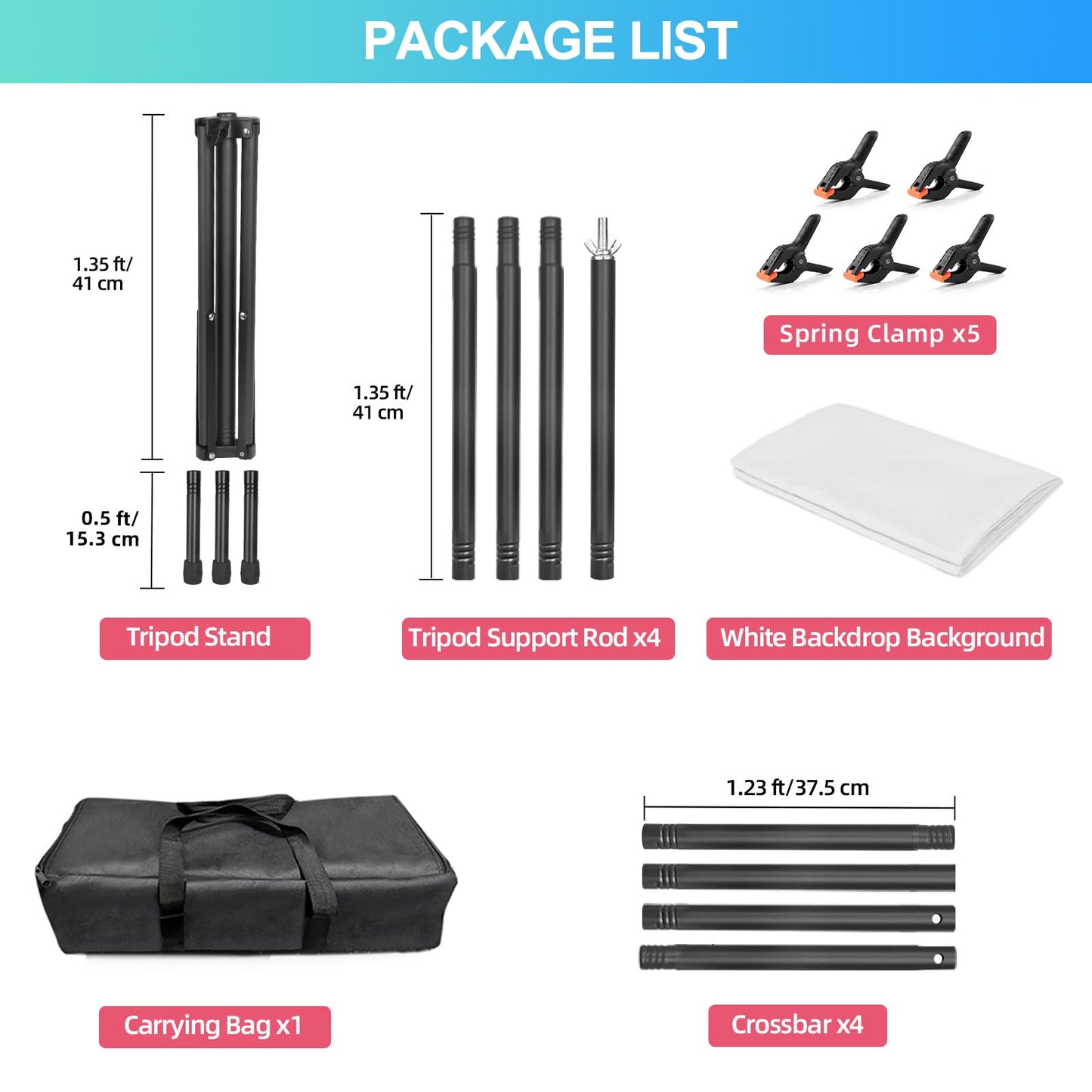 White Backdrop with Stand for Photoshoot, 5X6.5ft White Photo Backdrop with T Shape Background Backdrop Stand for Photography, Portable Photo Backdrop Curtain Stand Kit w Carrying Bag 5 Spring Clamps