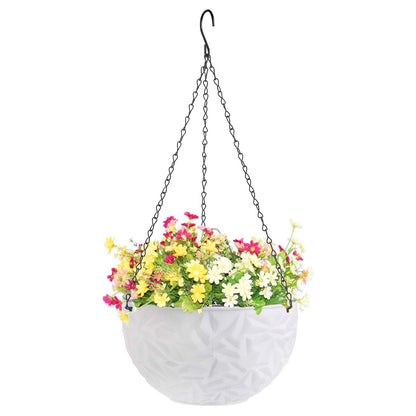 Foraineam 10.2 Inch Dual-pots Design Hanging Planters, Self-Watering Indoor Outdoor Hanging Flower Basket Plant Pot with Drainer and Hanging Chain, White